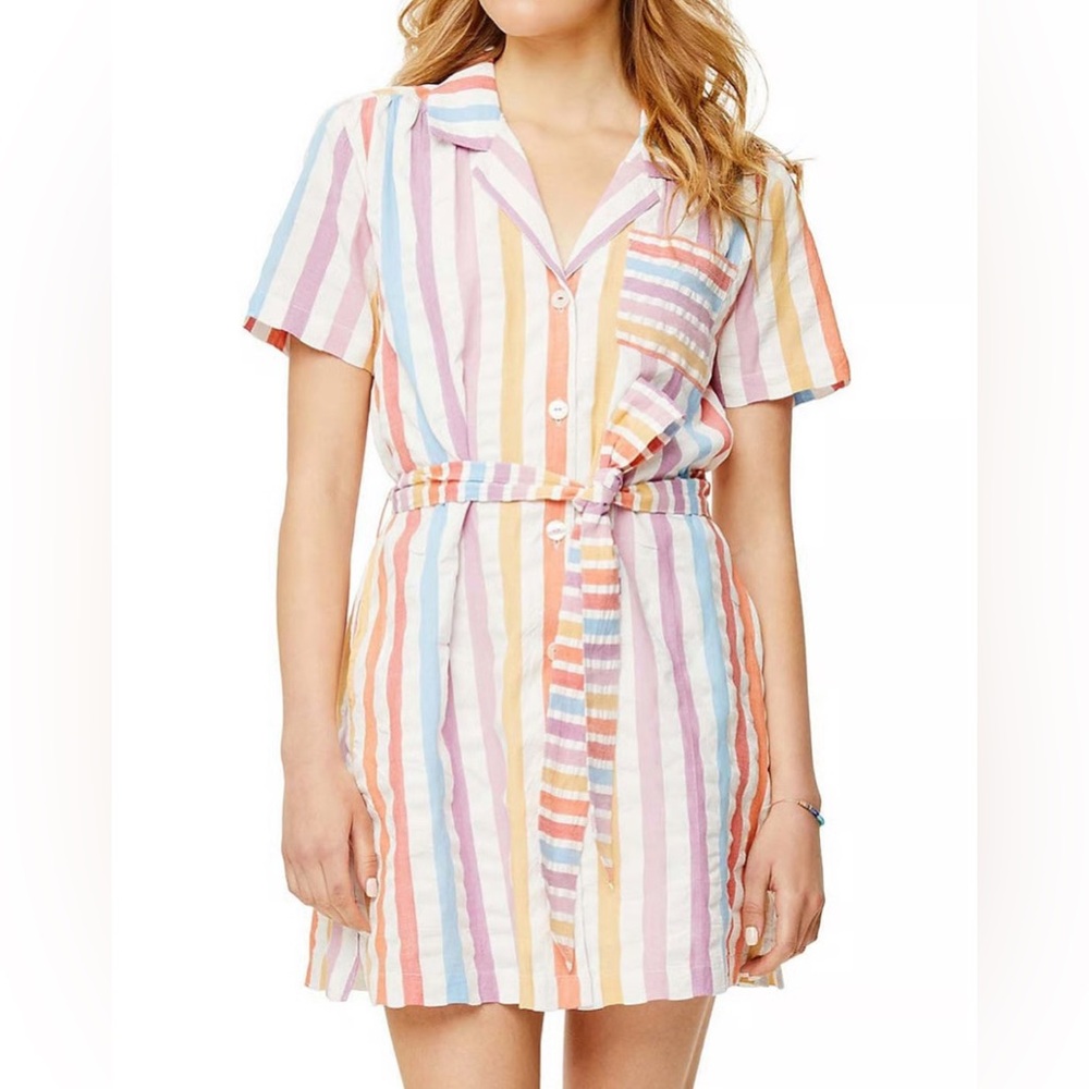Roller Rabbit 100% Cotton Stripe Belted Shirt Dress Sz Sm EUC